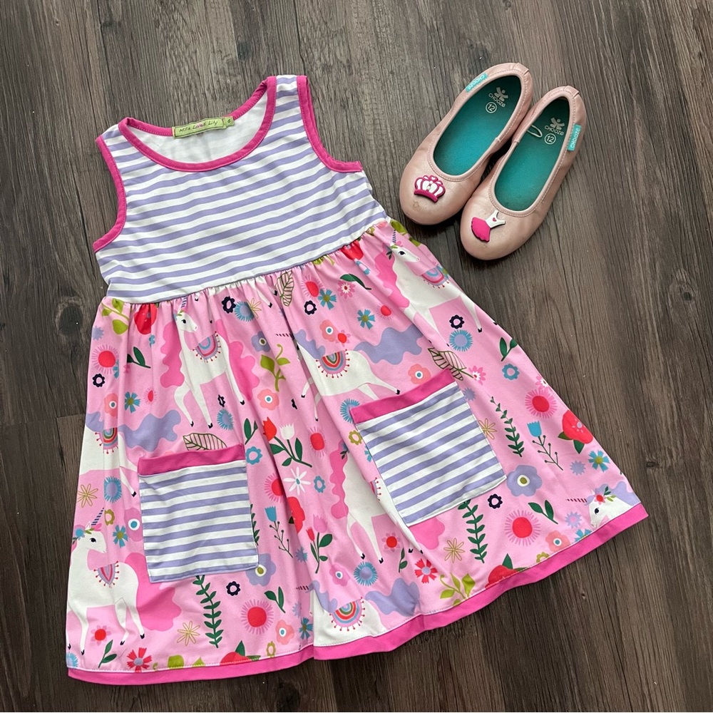 Milly Loves Lily Sleeveless Unicorn Print A-Line Twirl Dress